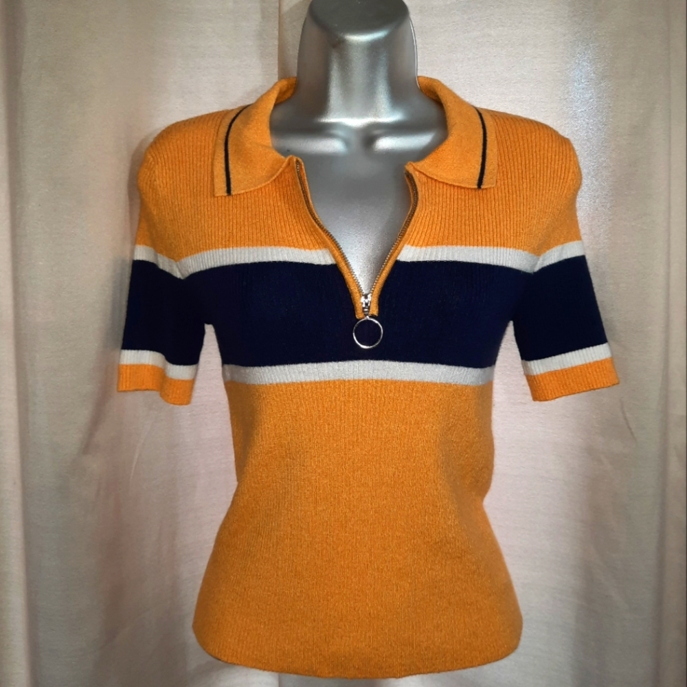 NEW!!! PacSun / Kendall & Kylie / Yellow w/Blue and White Stripes Top - Picture 2 of 7